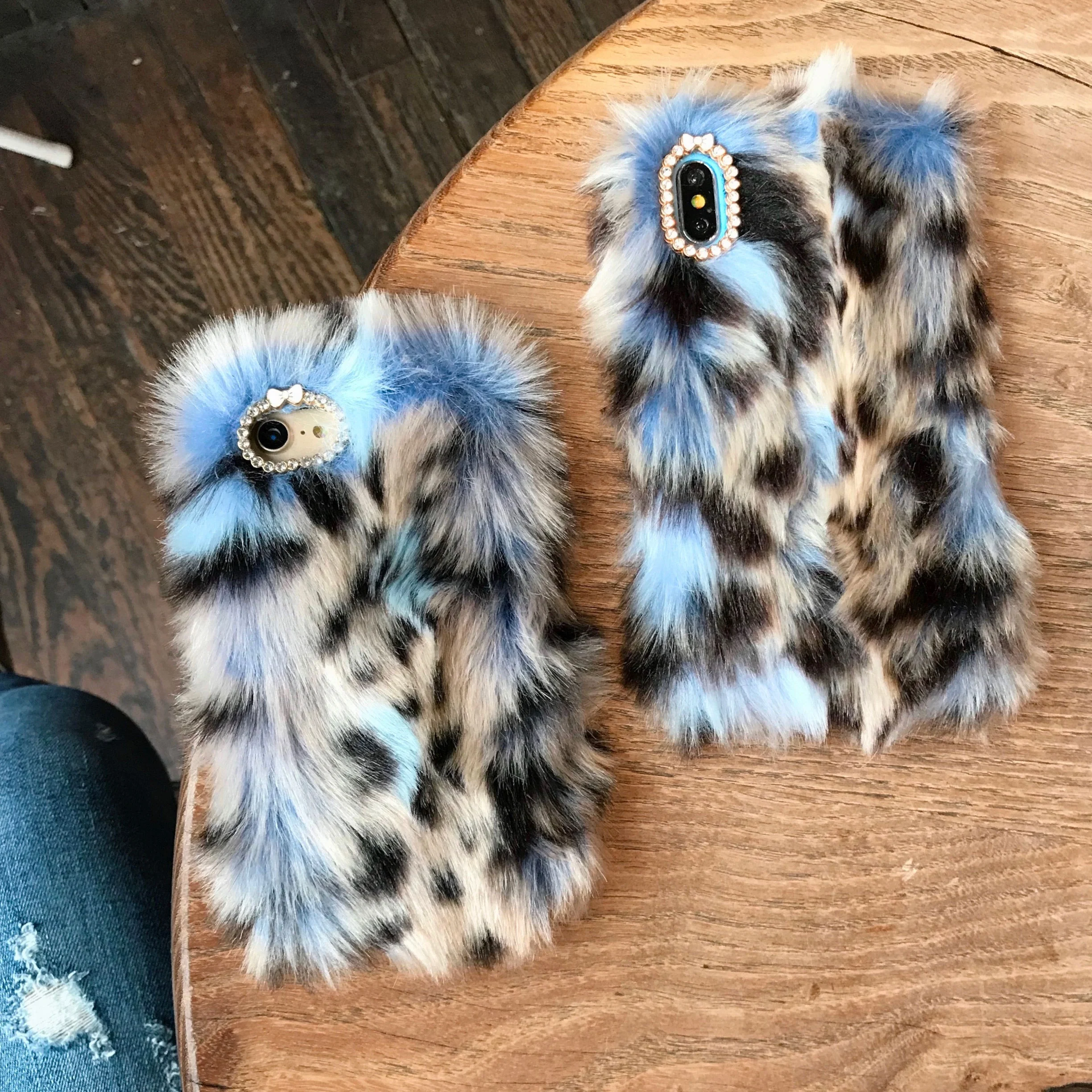 Blue Leopard Faux Fur iPhone Case - Image 36